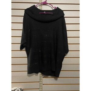 AGB‎ Women's XL Black Knit Sparkle Cowl Neck Poncho Sweater Oversized